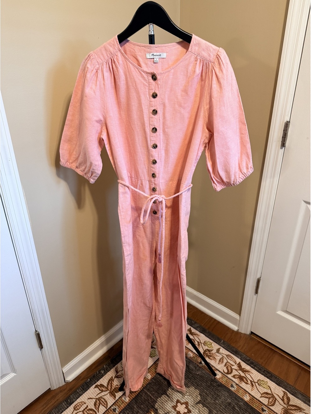Madewell Pink Button Front Drawstring Jumpsuit Women's Size Small Sleeveless